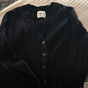Abercrombie & Fitch Black Ribbed Button-Front Cardigan